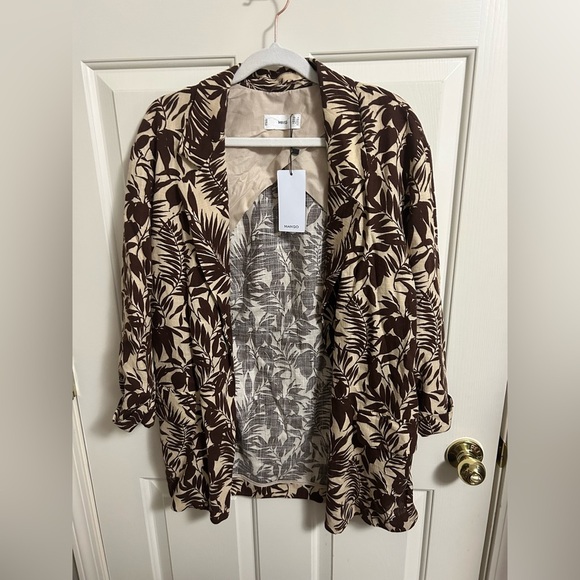 MNG Mango Linen Blend Tropical Print Notch Collar Oversized Blazer XXS NWT - Picture 1 of 6